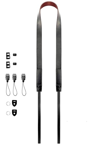 YMTHamaz3 Sangle pour appareil photo cuir,Sangle pour jumelles, bandouliere appareil photo, Noir, 146 cm