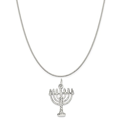 Sterling Silver Menorah Charm on a Sterling Silver Carded Box Chain Necklace, 18"