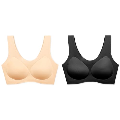 2 Pack Women's Seamless Soft Bra, Wireless Sleep Comfortable Pullover Bras for Women, Full Coverage T-Shirt Bralette