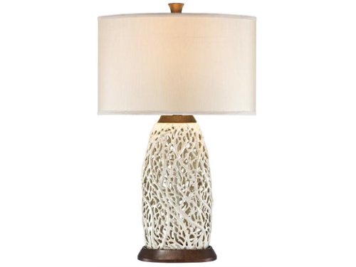 Pacific Coast Lighting 87-6826-44 Seaspray 31-Inch Table Lamp with Pearl White Finish, Wood Base and Ivory Fabric Shade