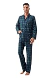 amaxer Men's 100% Cotton Flannel Pajamas Set Men's Home Fashion Pajamas Long-sleeved Pants Set Top with Pockets Pants with Drawstring Soft Pjs for Men S-3XL