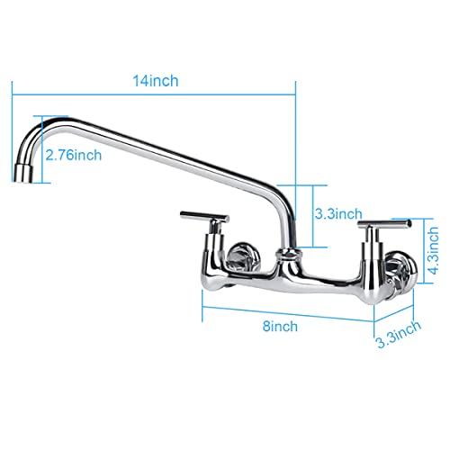 Kwode Commercial Sink Faucet With 14" Swivel Spout 7-9 Adjustable Center Dual Handles Wall Mount Kitchen Faucet Backsplash Mounted On Compartment Sinks For Home Restaurant Industrial #TOP3