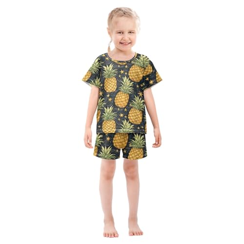 ALAZA Pineapples and Stars Pajama Set Short Sleeve Sleepwear Soft Lounge Nightwear3