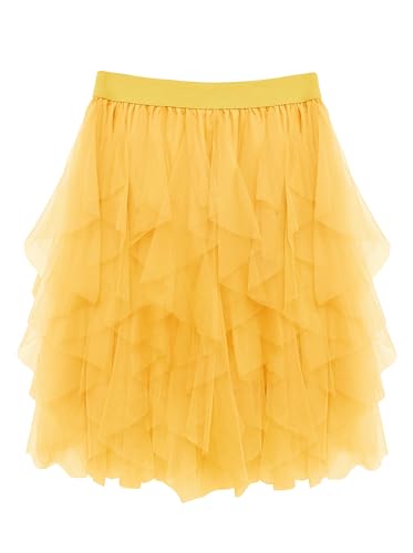 Wikoan Tulle Skirt Women Multilayer Mesh Irregular Pleated Knee-Length Festival Party Skirt for Halloween Christmas Daily,Yellow,L-XL