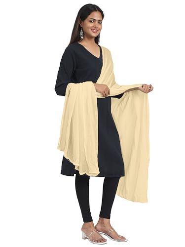 Image of Miraan Solid Pure Cotton Dupatta with Pom Pom Border, 2.25 meters length (DUPCOTTON)