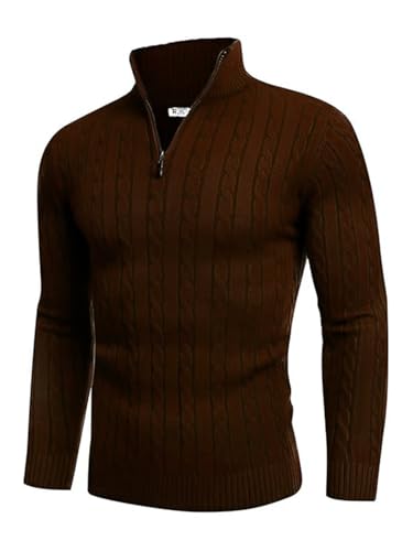 Image of TYSORT Men High Neck Zipper Full Sleeve Cable Knitted Winter Sweater,Cable Knit Sweater for Men