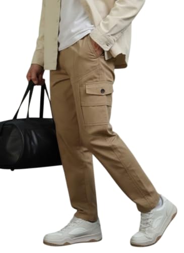 Image of Men's Cotton Cargo Pants | Stylish Casual Trousers for Men | Relaxed Fit Multi Pocket Cargo Trousers | Drawstring Waist Pant | Comfortable Lower for Men
