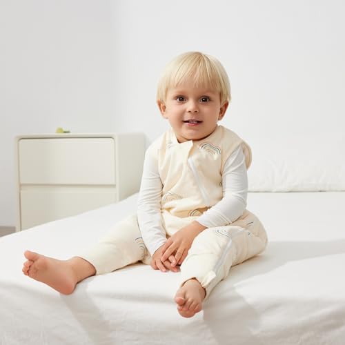 Image of Duomiaomiao 1.5 TOG Toddler Sleep Bag 6-12 Months 100% Cotton Four Season Side Open Zipper Baby Sleep Sack with Feet, Breathable Toddler Wearable Blanket