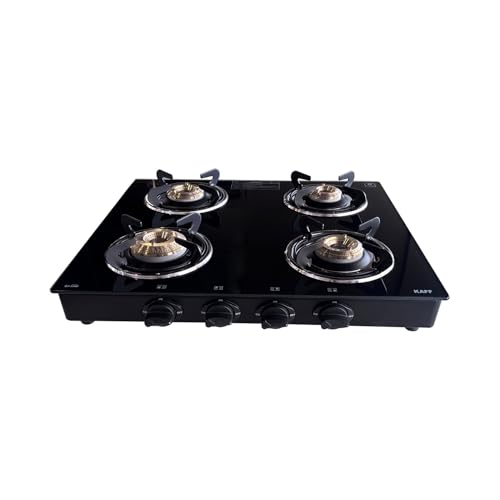 Image of KAFF Cooktop | 4 Burners with Slim Line Design 58 CM | 1 Jumbo burner | High Efficiency Brass Burners, Black Tempered Glass | Matt Enamelled Pan Support | Black | CTRJ58-4B