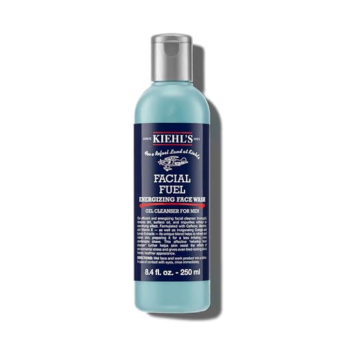 Kiehl's Facial Fuel Face Wash, Refreshing + Invigorating Men's Gel Cleanser, with Caffeine, Vitamin E and Menthol, Non-Drying Formula Moisturizes Skin, Great for Clogged Pores - 8.4 fl oz