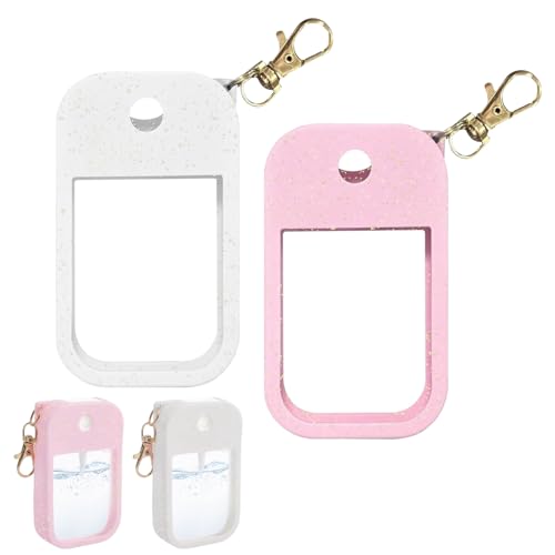 ACKKOR 2 PCS Hand Sanitizer Spray Case Hand Sanitizer Case Thickened Silicone with Incidentally Keychain Accessory for 1 Fl Oz/30ml for Travel Work School Portability (Pink and White)