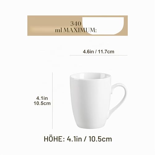 MALACASA Elisa Kaffeebecher 6er Set Porzellan 340ml Tassen Weiß – Bild 2