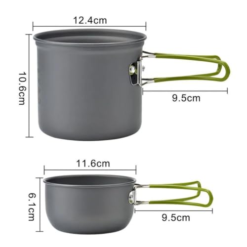 Peidesi Camping Cookware Mess Kit, Portable Camp Stove Pots and Pans Set, Carabiner, Folding Knife, Fork Spoon Kit, Carry Mesh Bag, for Backpacking - Image 2