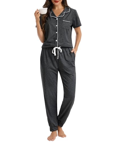 Pyjamas légers coton femme Lovasy avec finitions boutonnées et pantalon pour un confort premium