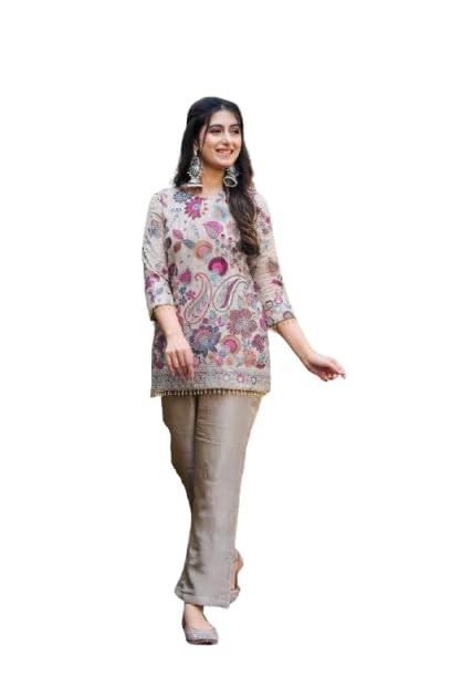 twins lady Women's Floral Printed Co-Ord Set | Round Neck Top with Straight Pants-picture-13