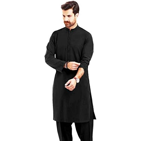 Clossy London Easy Care Men's Shalwar Kameez Plain Black White Pakistani, Indian Punjabi Kurta Salwar Suit Casual Dress for Summer, Winter for Mens SM LXL Size Kids Size Also Available (Black, LXL) Cover