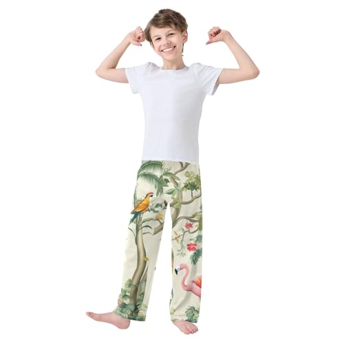 Flamingo Parrot Bird Boys Long Pants Soft Trousers Elastic Waist Kids Lounge Bottoms with Pockets S-XL2