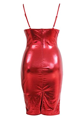 chinese dress ladies Terri Red Ruched Faux Leather Midi Dress