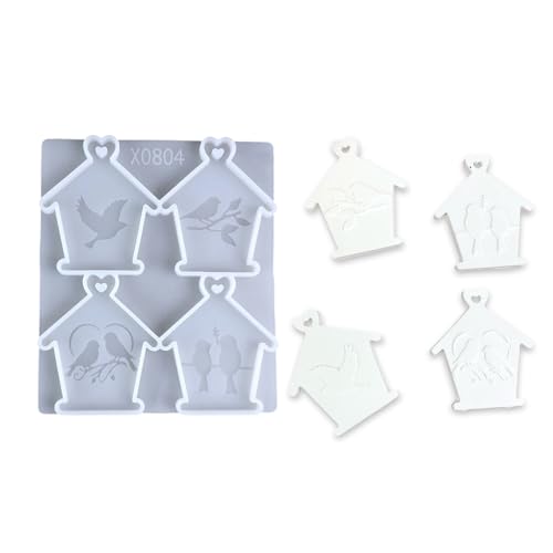 Molde decorativo de silicona con temática de casa de pájaros, moldes de silicona para colgar en el hogar artístico
