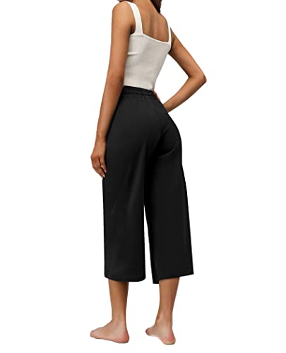 Reshe Women's Capri Yoga Pants Loose Soft Drawstring Workout Sweatpants Causal Lounge Pants With Pockets (Black, M) #TOP2