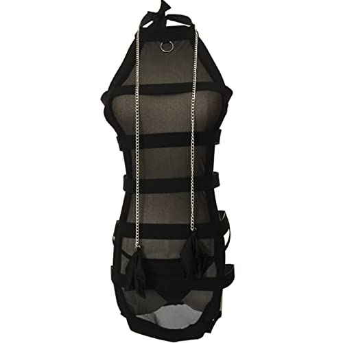 Damen Lace Up Full Cage Body Brust Strapse Unterwäsche Strumpfband Anzug Elastisches Top Punk Gothic Festlich Rave Outfit Gepolstert Push Up Dessous,...