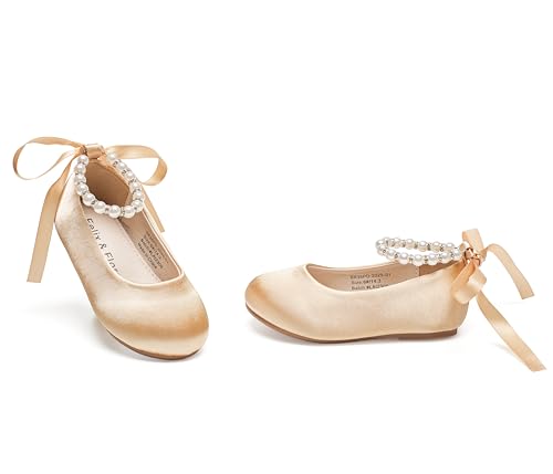 Felix & Flora Girls Toddler Little Ballet Light Gold Shoes Size 7 - Flower Girls Mary Jane Flats Dress Shoes Party Wedding