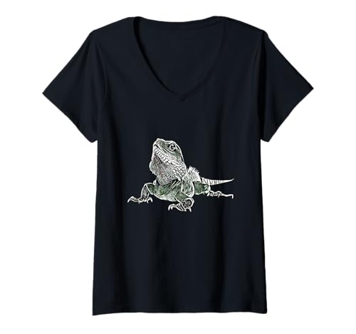 Mujer Iguana Reptil Motivo Lagartijas Lagartija Terrario Iguanas Camiseta Cuello V
