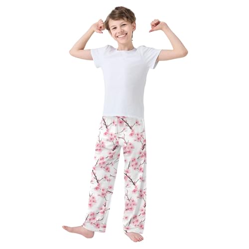 Cherry Blossoms Branch Long Pajama Pants Elastic Waist PJ Bottoms with Pockets S A1103633