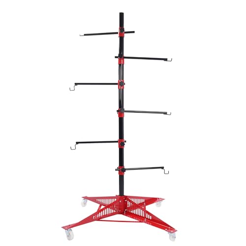 ECOTRIC 72In Universal Auto Panel Tree Paint Rack Stand Holder with Adjustable Center Post, 6 Hook Levers Hang Automotive Panels, Doors, Fenders, Bumpers, Hoods - Powder Coated Black Red