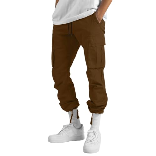 Mens Cargo Sweatpants Elastic Waist Pants Baggy Drawstring Jogger Pants with Pockets2