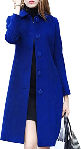 Women's Lapel Single Breasted Mid-Long Classic Solid Color Slim Fit Wool Blend Coat