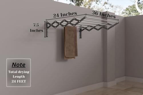Image of RIOMAX Heavy Duty Rust-Free Stainless Steel Foldable Wall Mounted /Mounting Clothes Drying Stand /Cloth Dryer Racks for Bathroom /Balcony /Indoor /Outdoor (3 Ft - 8 Rod - Black & Silver)