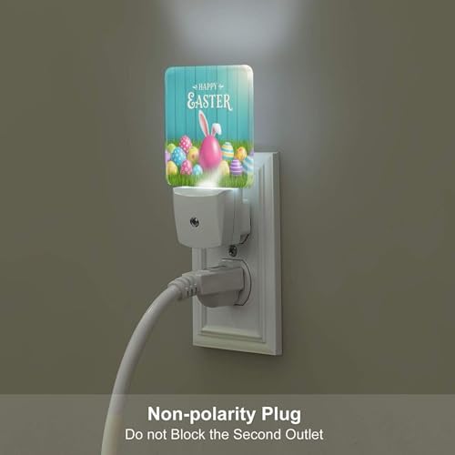 Image of Futterya Plug-in LED Night Light, Happy Easter Grass Bunny Ear Set of 2 Dusk-to-Dawn Auto Sensor Decor Lamp