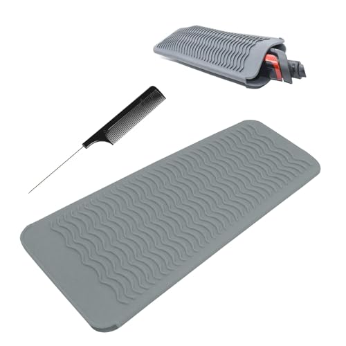 Tapis Résistant à la Chaleur pour Fer à Friser, Silicone Pochette pour Fers à Boucler, Lisseur, Fer Plat et Outil de Coiffure (Gris)