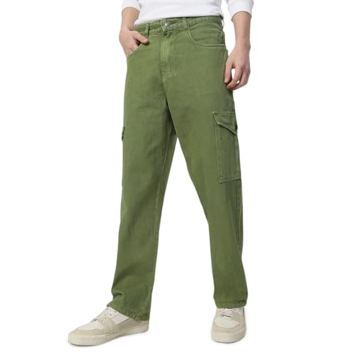 Image of Neostreak Men's Loose Baggy Fit Washed Cargo Jeans with 6 Pockets Non-Stretchable
