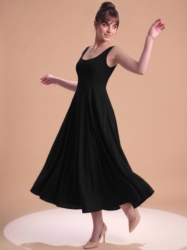 Image of Aahwan Solid Fit and Flared Round Neck Midi Dress for Women's & Girl's