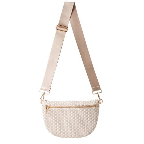 Zyberion Woven Crossbody Bag for Women Vegan Leather Bum Bag Sling Purse with Adjustable Strap for Travel Festivals Everyday