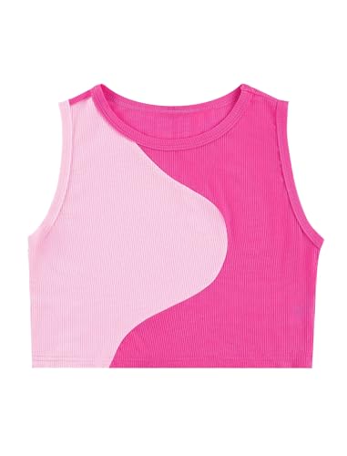Mebius Girl's Crop Tops Ribbed Knit Cropped Tank Tops Sleeveless Round Neck Racerback Casual Cute Dance Top 6-14Y