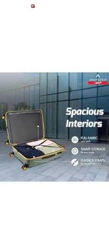 Image of Aristocrat VIP Medium Hard Shell Trolley Suitcase, Sage Green with Gold Accents, Spacious Interior, Combination Lock, Smart Storage, Elastic Straps, Polycarbonate (PC)