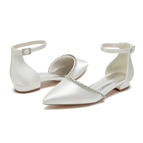 Women Pointed Toe Wedding Pumps Beaded Satin Flats Prom Evening Dress Flat Shoes3