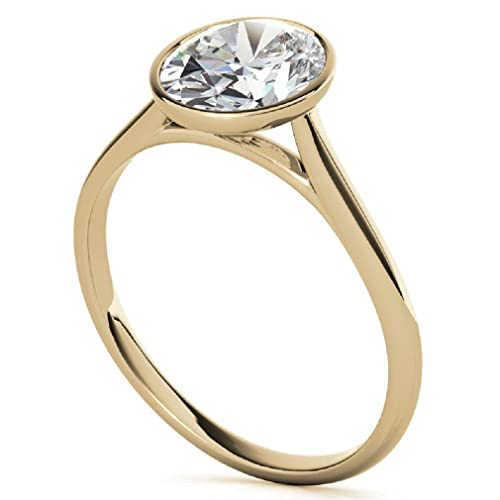 Jeweleryya 1 Ct Oval Colorless Moissanite Engagement Rings,Wedding Bridal Ring, Eternity Solid 10K Yellow Gold Diamond Solitaire Bezel Setting Anniversary Promise Gift For Her (9) #TOP3