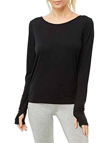 Muzniuer Women's Long Sleeve Open Back Workout Shirts Loose Backless Yoga Shirts Thumb Hole Shirts3
