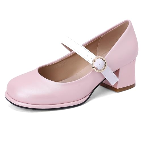 Women Mary Jane Shoes Round Toe Block Heel Court Shoes