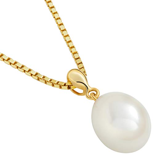 PEORA Freshwater Cultured White Pearl Pendant in 14K Yellow Gold, Baroque Oval Shape, 10x8mm Dainty Solitaire, Dainty Pearl Necklaces, Elegant Wedding Pearl Necklace & Bridesmaid Jewelry3