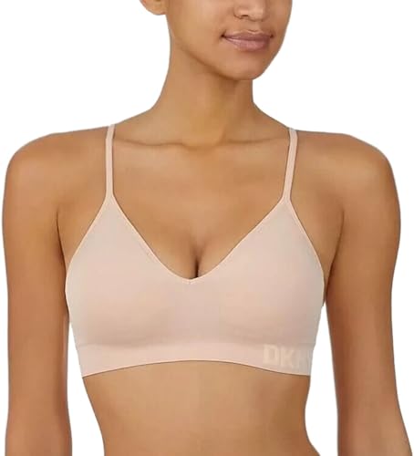 DKNY Women's Adjustable Seamless Bra, Soft Stretch Fabric, 2-Pack (US, Alpha, Medium, Regular, Regular, Java/Pearl Pink)2