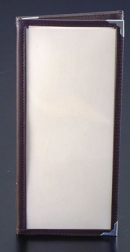 Shimbi Menu Book ABW-6 (3 Folds, 6 Pages), Brown, Trim: PU, Transparent: PET, Corner: Stainless Steel, China PMNFM2