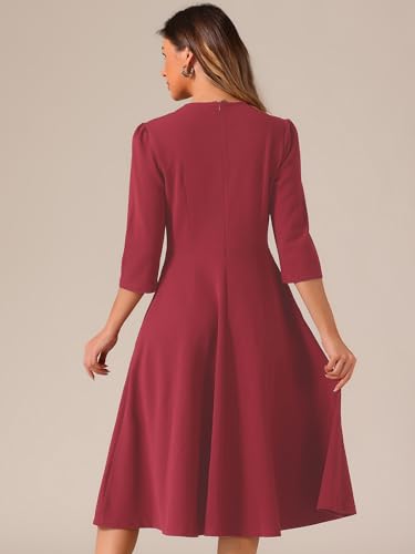 Image of Allegra K Elegant Work Dress for Women's 3 /4 Sleeve Round Neck Pockets Vintage A-Line Swing Midi Dress