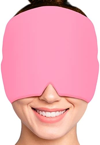 Migraine Ice Head Wrap, shesangel Migraine Cap for Puffy Eyes, Tension, Sinus & Stress, Comfortable & Stretchy Headache Ice Pack with Hot and Cold Therapy (Pink)