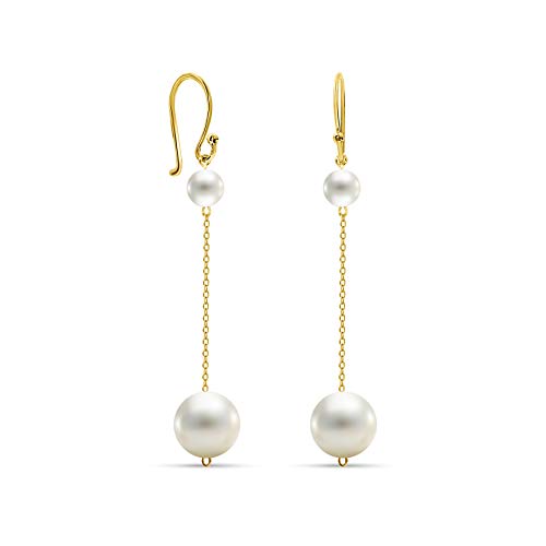 Miore Pendientes de gota de perlas de agua dulce con gancho en oro amarillo 585 de 14 quilates para mujer, longitud 48 mm, Oro Cover
