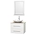 Wyndham Collection Centra 30 inch Single Bathroom Vanity in Matte White, Ivory Marble Countertop, Arista White Carrera Marble Sink, and 24 inch Mirror